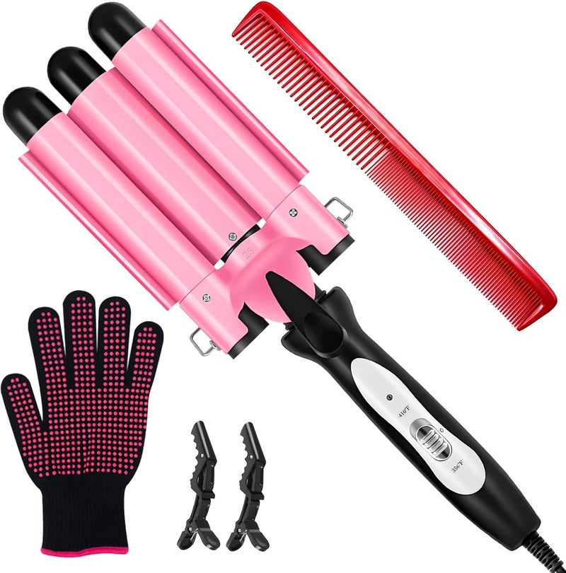 CLSYBelize 3 Barrel Curling Iron - Crimper Hair Tool 1" Ceramic Hair Crimper & Crimping Iron | Triple Barrel Hair Waver for Women Beach Waves, Dual Voltage, 2 Temp Settings - Image 1